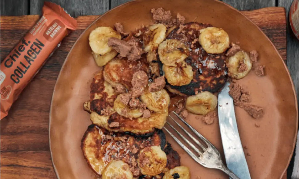 Banana Hot Cakes with Banana Crumble Topping - Chief Nutrition
