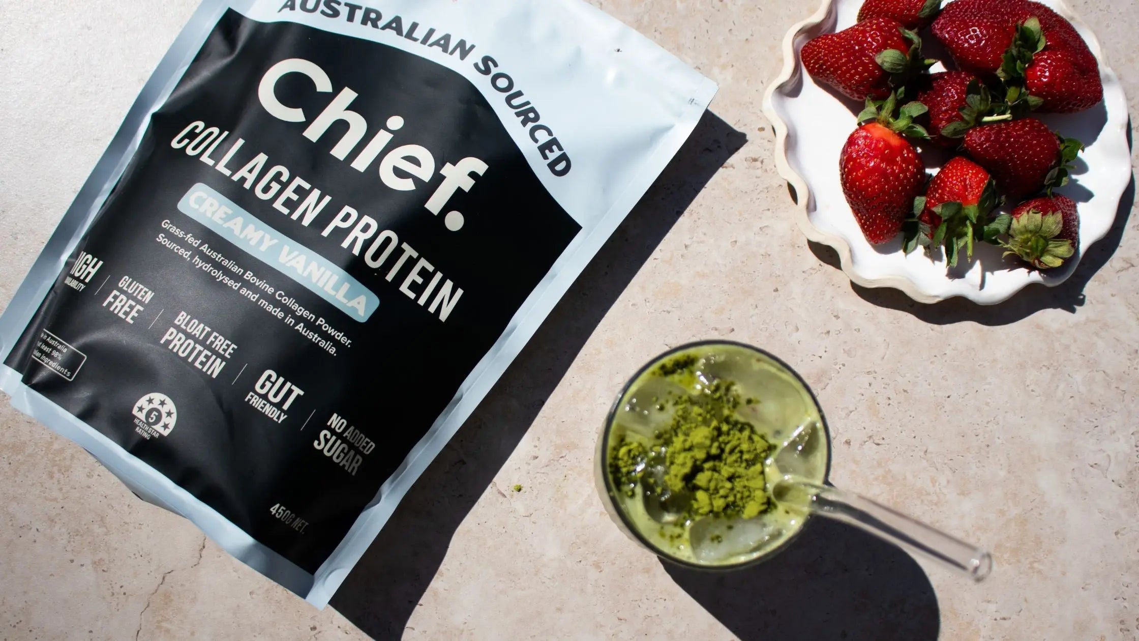 Iced Strawberry Collagen Matcha Latte - Chief Nutrition
