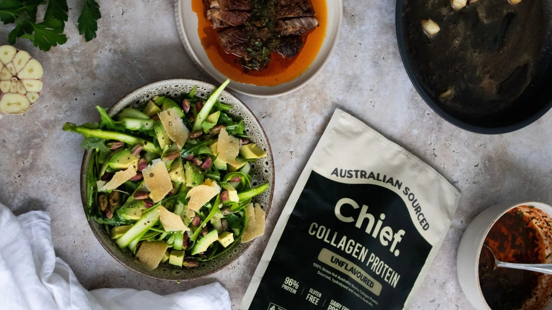 Smokey Scotch Fillet Collagen Chimichurri + Shaved Asparagus Salad - Chief Nutrition