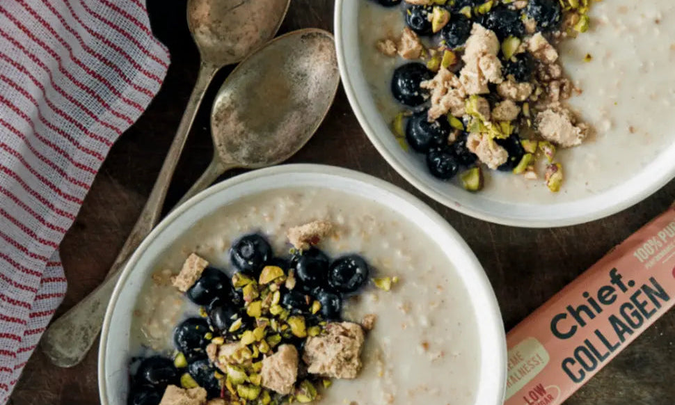 Creamy Blueberry Oats with Crumbled Collagen Bar - Chief Nutrition