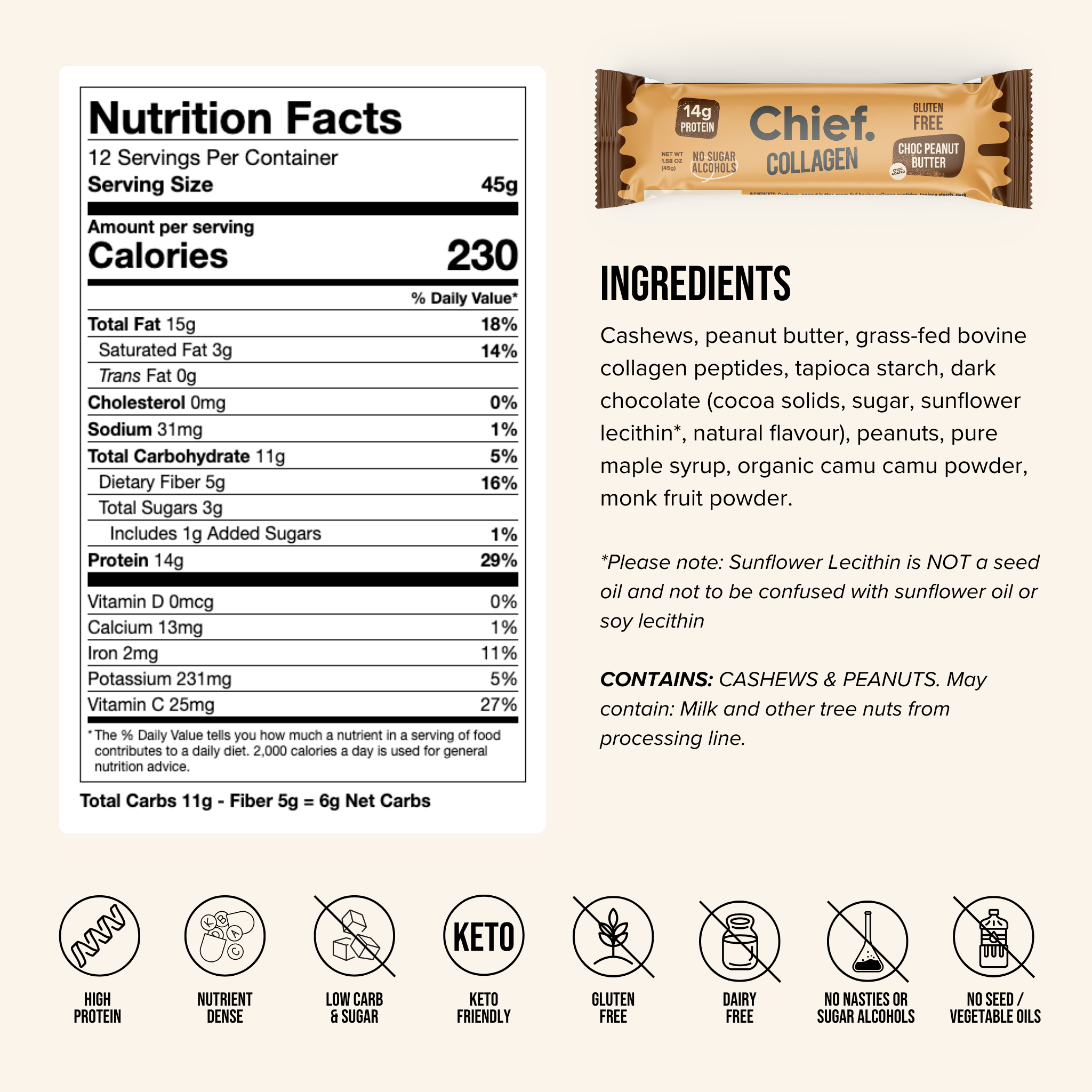 Collagen Protein Bar - Choc Peanut Butter