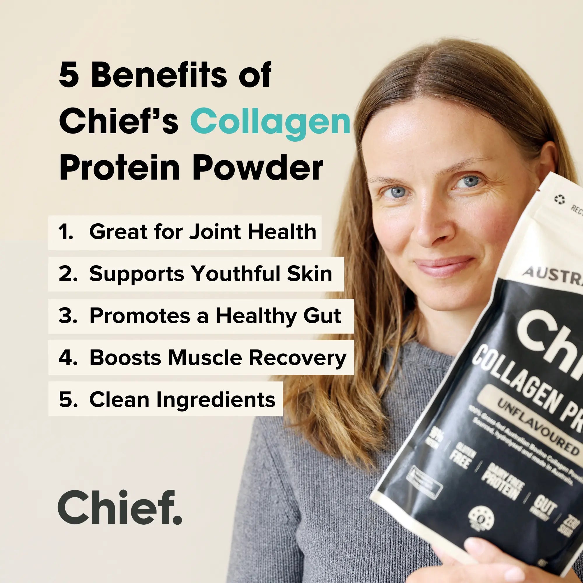 Collagen Protein Powder - Unflavored (30 serves) Supplements Chief Nutrition